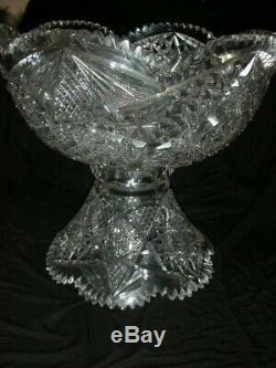 American Brilliant Cut Glass Large Punch Bowl And Pedestal