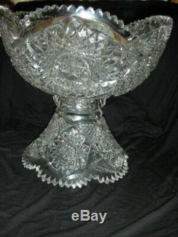 American Brilliant Cut Glass Large Punch Bowl And Pedestal