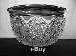 American Brilliant Cut Glass Massive Sterling Rim 15 Punch Bowl Monogrammed