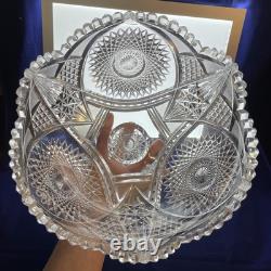 American Brilliant Cut Glass Meriden Barclay 32 Pt Star ABP Punch bowl 2 Piece