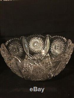 American Brilliant Cut Glass One Piece Punch Bowl 1900-1940