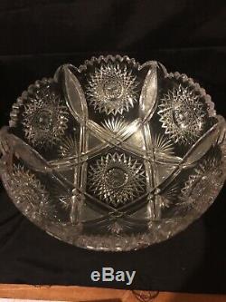 American Brilliant Cut Glass One Piece Punch Bowl 1900-1940