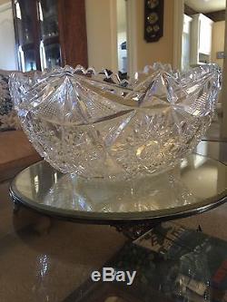 American Brilliant Cut Glass Punch Bowl Colonna Signed Libbey (1896 Signature)