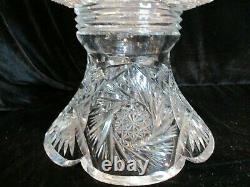 American Brilliant Cut Glass Punch Bowl & Stand Whirling Stars 10 3/4 Tall