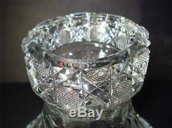American Brilliant Cut Glass Punch Bowl Two Pieces Etched Flowers Leaves