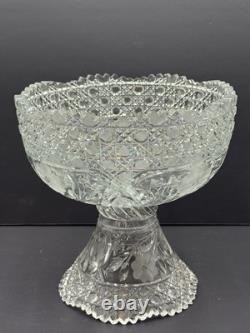 American. Brilliant Cut Glass Punch Bowl With Stand 2 Piece Antique 10x10