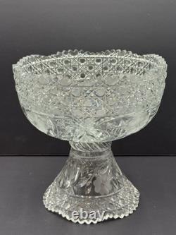 American. Brilliant Cut Glass Punch Bowl With Stand 2 Piece Antique 10x10