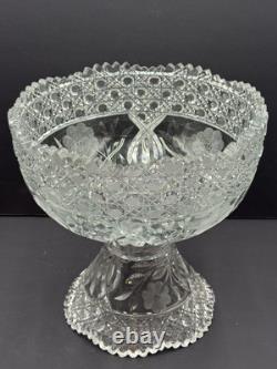 American. Brilliant Cut Glass Punch Bowl With Stand 2 Piece Antique 10x10