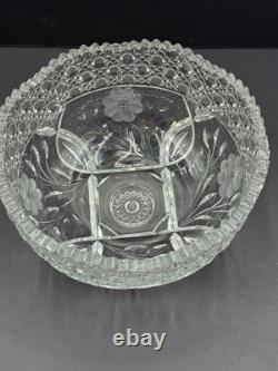 American. Brilliant Cut Glass Punch Bowl With Stand 2 Piece Antique 10x10