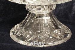 American Brilliant Cut Glass Punch Bowl with Base Antique Hobstar 7.5 Tall 10W
