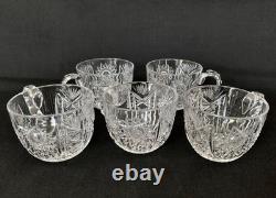 American Brilliant Cut Glass Punch Cups (5) Possibly Unger Bros. Hobart C. 1900