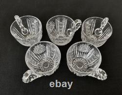 American Brilliant Cut Glass Punch Cups (5) Possibly Unger Bros. Hobart C. 1900