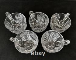 American Brilliant Cut Glass Punch Cups (5) Possibly Unger Bros. Hobart C. 1900