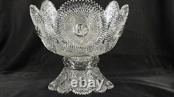 American Brilliant Cut Glass Rose Diamond by Meriden 2 part punch bowl 1-1 rated