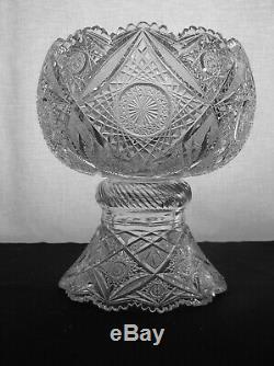 American Brilliant Cut Glass Stunning Elmira #100 2 Part Punch Bowl Antique