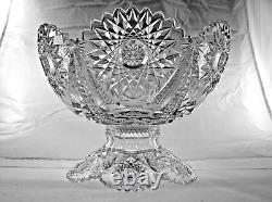 American Brilliant Cut Glass punch bowl in Star by Fry antique crystal 120 years