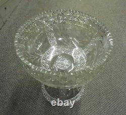 American Brilliant Cut' Harvest & Flowers' Punch Bowl on Stand, 11 1/2 Tall