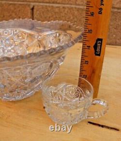 American Brilliant Cut Hobstars Punch Bowl & Glasses