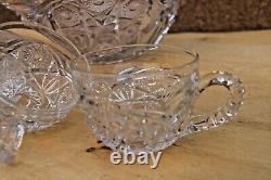 American Brilliant Cut Hobstars Punch Bowl & Glasses