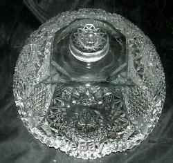 American Brilliant Deep Cut Glass 2 pc Pedestal Punch Bowl Signed Libbey