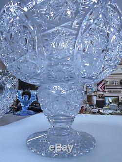 American Brilliant Deep Cut Glass Punch Bowl & Pedestal Stand 20 Pounds