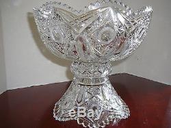 American Brilliant Deep Cut Glass Punch Bowl & Pedestal Vintage