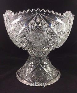 American Brilliant Period ABP Cut Glass 10 Pedestal Base & Punch Bowl