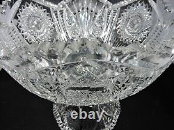 American Brilliant Period ABP Cut Glass 2 Piece Punch Bowl 12 10 Glasses