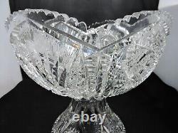 American Brilliant Period ABP Cut Glass 2 Piece Punch Bowl 12 10 Glasses