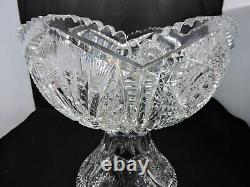 American Brilliant Period ABP Cut Glass 2 Piece Punch Bowl 12 10 Glasses