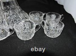 American Brilliant Period ABP Cut Glass 2 Piece Punch Bowl 12 10 Glasses