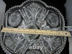 American Brilliant Period ABP Cut Glass 2 Piece Punch Bowl 12 10 Glasses