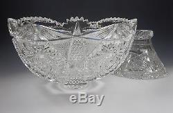 American Brilliant Period ABP Cut Glass Large Punch Bowl w Stand Pinwheels Star