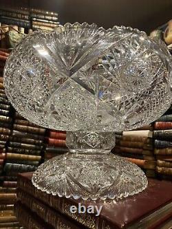 American Brilliant Period Abp Cut Glass Punch Bowl, Ladle, & 10 Cups