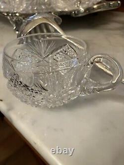 American Brilliant Period Abp Cut Glass Punch Bowl, Ladle, & 10 Cups