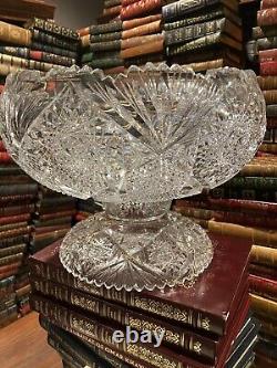 American Brilliant Period Abp Cut Glass Punch Bowl, Ladle, & 10 Cups