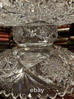 American Brilliant Period Abp Cut Glass Punch Bowl, Ladle, & 10 Cups