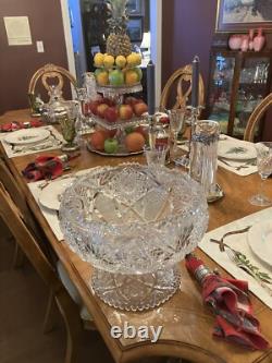 American Brilliant Period Abp Cut Glass Punch Bowl, Ladle, & 10 Cups