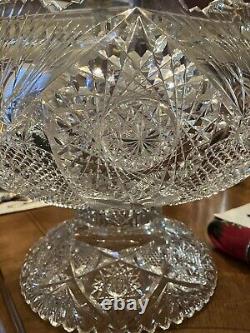 American Brilliant Period Abp Cut Glass Punch Bowl, Ladle, & 10 Cups