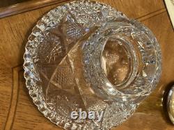 American Brilliant Period Abp Cut Glass Punch Bowl, Ladle, & 10 Cups