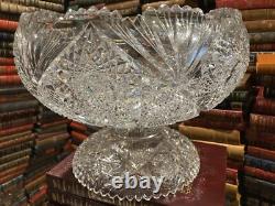 American Brilliant Period Abp Cut Glass Punch Bowl, Ladle, & 10 Cups