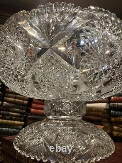 American Brilliant Period Abp Cut Glass Punch Bowl, Ladle, & 10 Cups