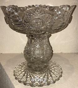 American Brilliant Period Abp Glass 2 Piece Punch Bowl Libbey