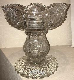 American Brilliant Period Abp Glass 2 Piece Punch Bowl Libbey