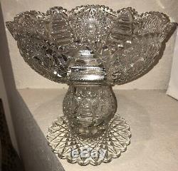 American Brilliant Period Abp Glass 2 Piece Punch Bowl Libbey