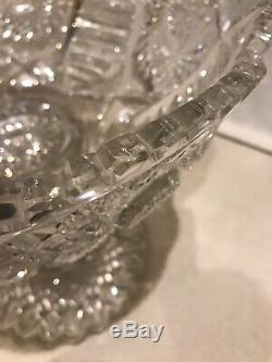 American Brilliant Period Abp Glass 2 Piece Punch Bowl Libbey