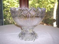 American Brilliant Period Arcadia Cut Glass Crystal Punchbowl with Base & 10 Cups