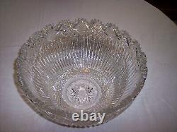 American Brilliant Period Arcadia Cut Glass Crystal Punchbowl with Base & 10 Cups