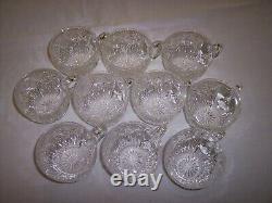 American Brilliant Period Arcadia Cut Glass Crystal Punchbowl with Base & 10 Cups