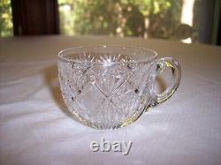 American Brilliant Period Arcadia Cut Glass Crystal Punchbowl with Base & 10 Cups